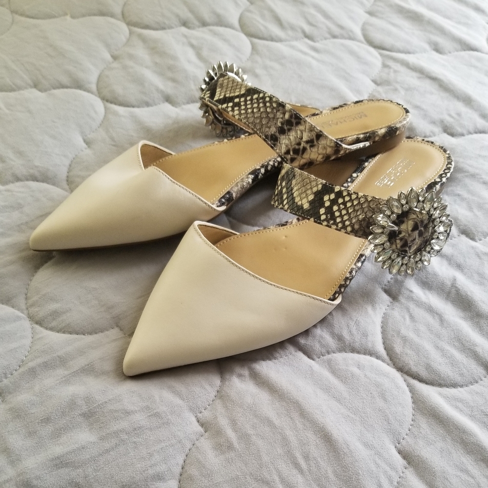 Michael Kors Viola Flat Cream and Snake Print with Rhinestone Buckle
